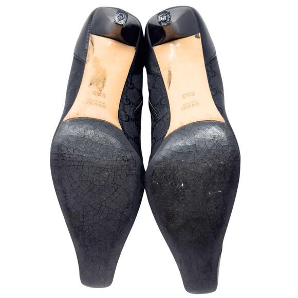 Gucci‎ Boots GG Logo Monogram Supreme Black Leather Canvas Ankle Boots Heels 9.5 - Picture 10 of 11